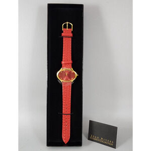 Joan Rivers Classics Oval Face Watch Gold W/Red Braided Leather Strap
